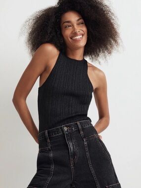 Madewell Shimmery Ribbed Tank Top in Black